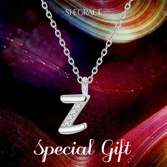 SHEGRACE 925 Sterling Silver Initial Letter Z Pendant Necklace W Cubic Zirconia - Picture 5 of 7